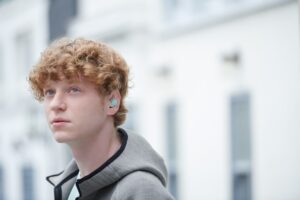 Sony WF-C500 Green in use