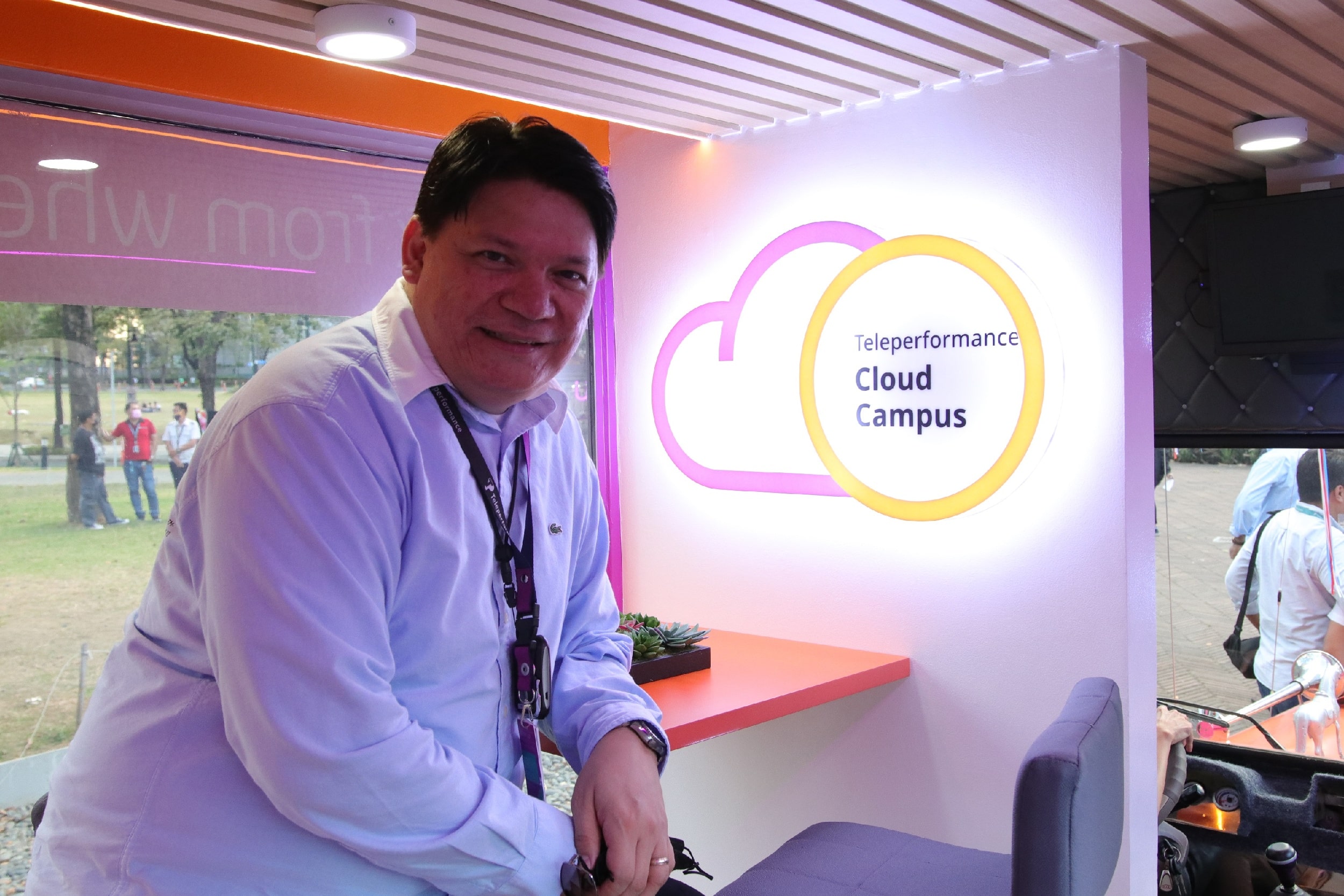 Teleperformance Philippines Chief Operations Officer Joey Marquez inside the TP Cloud Campus Jeepney